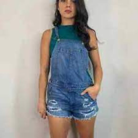 American Eagle Short Denim Distressed Romper ( S ) - Picture 2 of 6